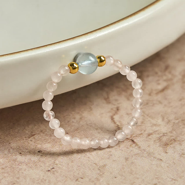 Buddha Stones 2 mm mini kralen natuurlijke rhodoniet aquamarijn topaas rozenkwarts helende elastische Ring - image 14