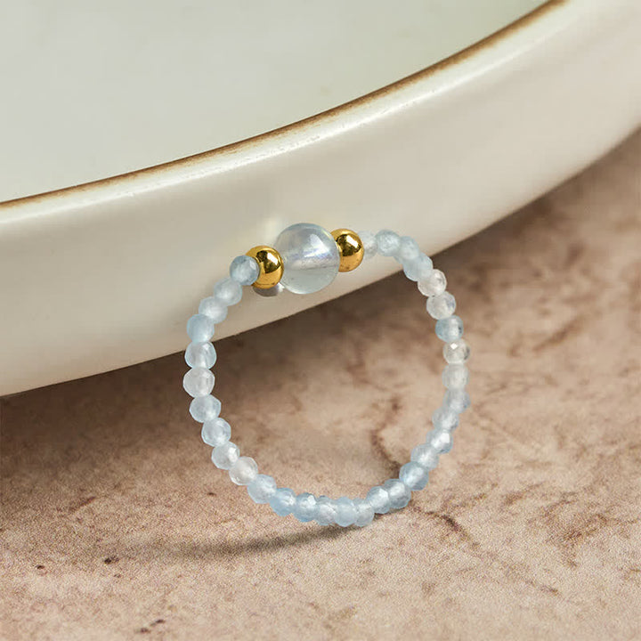 Buddha Stones 2 mm mini kralen natuurlijke rhodoniet aquamarijn topaas rozenkwarts helende elastische Ring - image 20