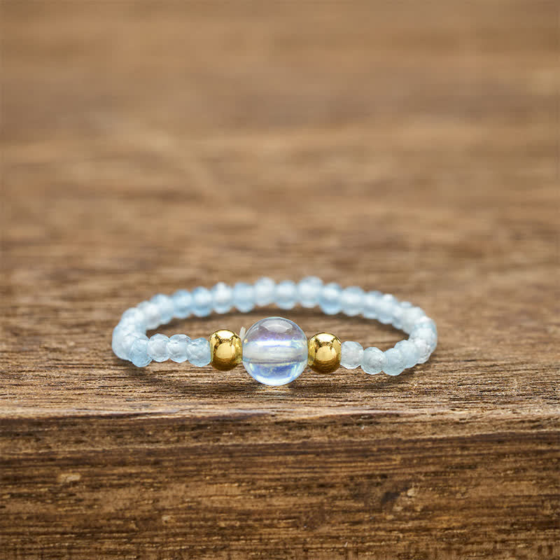 Buddha Stones 2 mm mini kralen natuurlijke rhodoniet aquamarijn topaas rozenkwarts helende elastische Ring - Natuurlijke aquamarijn (kleur kan variëren) (2 mm + 4 mm) - image 19