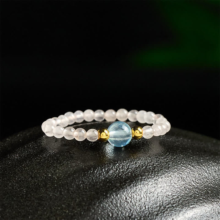 Buddha Stones 2 mm mini kralen natuurlijke rhodoniet aquamarijn topaas rozenkwarts helende elastische Ring - image 16