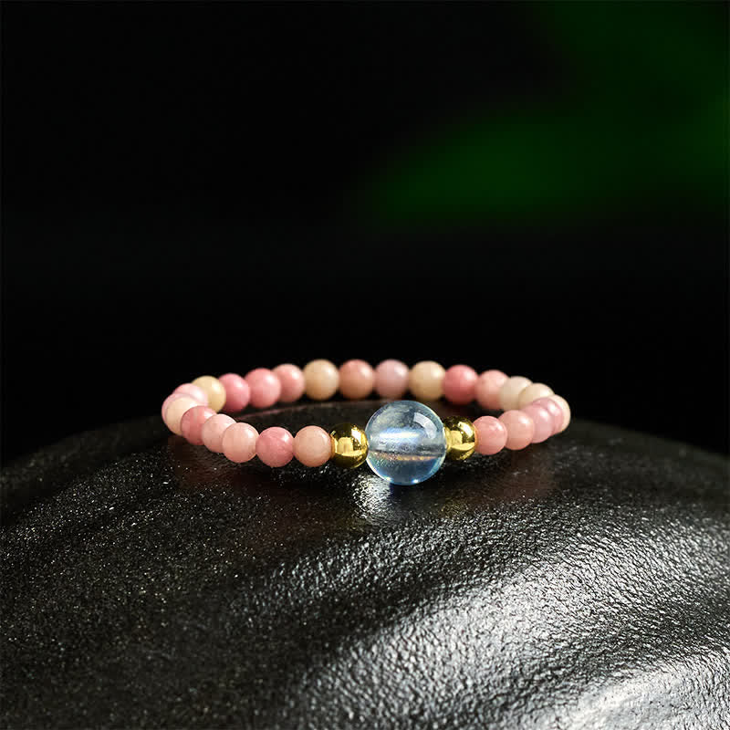 Buddha Stones 2 mm mini kralen natuurlijke rhodoniet aquamarijn topaas rozenkwarts helende elastische Ring - image 3