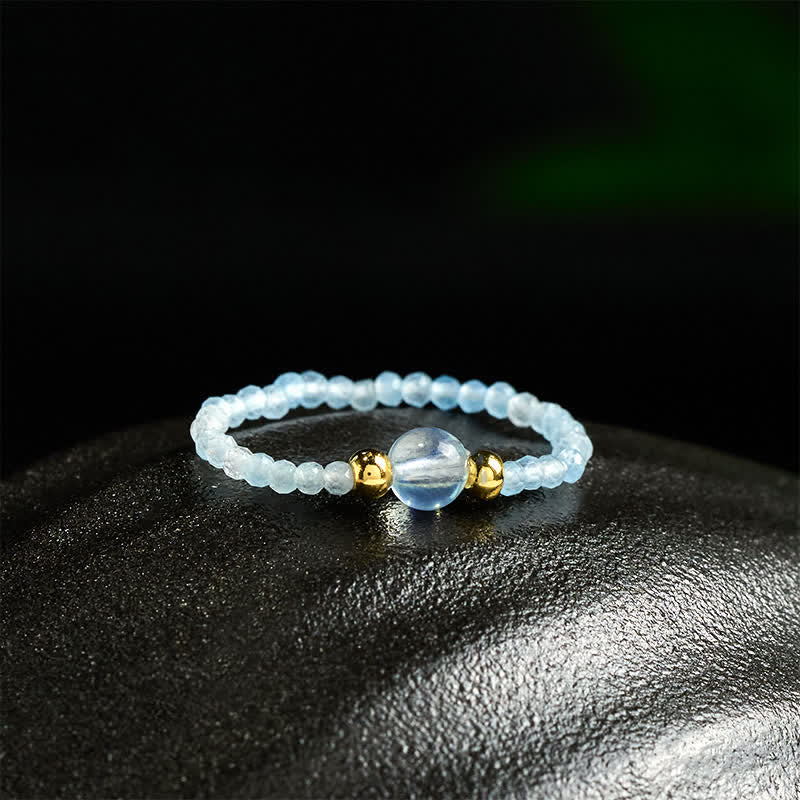 Buddha Stones 2 mm mini kralen natuurlijke rhodoniet aquamarijn topaas rozenkwarts helende elastische Ring - image 22