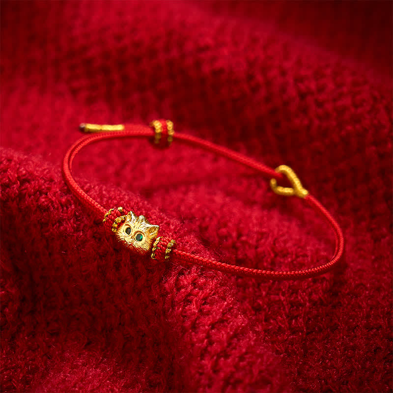 Buddha Stones Handgeweven armbandje van rood koord met schattige Armband - Rood (Polsomtrek 15-19 cm) - image 0