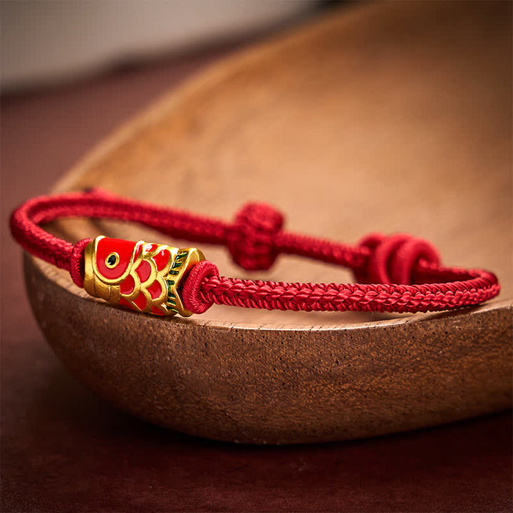 Buddha Stones Handgeweven rode armband met koi-vismotief en verstelbaar gevlochten Armband. - image 1