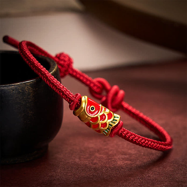 Buddha Stones Handgeweven rode armband met koi-vismotief en verstelbaar gevlochten Armband. - Donkerrood - 5,91-7,48 inch (15-19 cm) - image 0