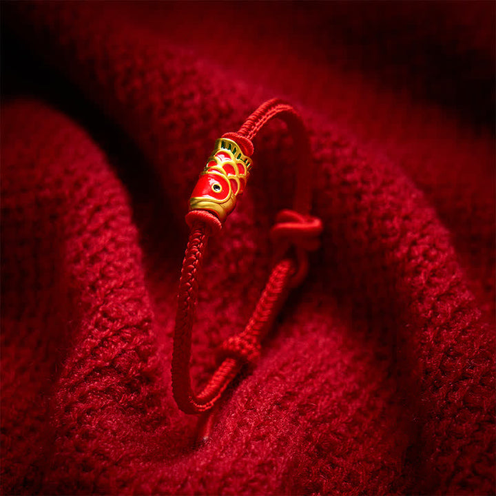 Buddha Stones Handgeweven rode armband met koi-vismotief en verstelbaar gevlochten Armband. - image 10