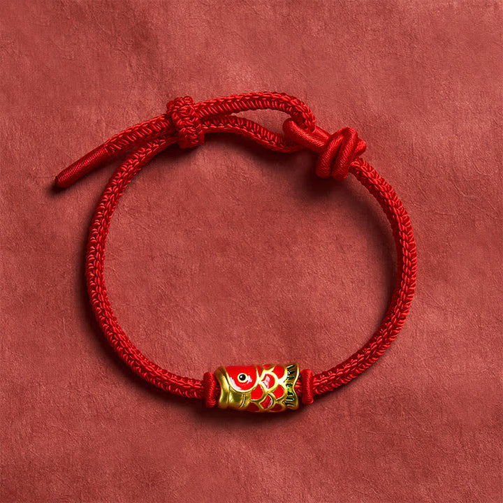 Buddha Stones Handgeweven rode armband met koi-vismotief en verstelbaar gevlochten Armband. - image 11