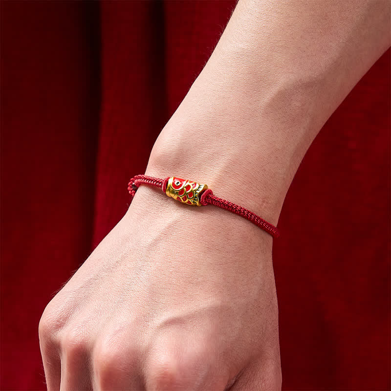 Buddha Stones Handgeweven rode armband met koi-vismotief en verstelbaar gevlochten Armband. - image 4