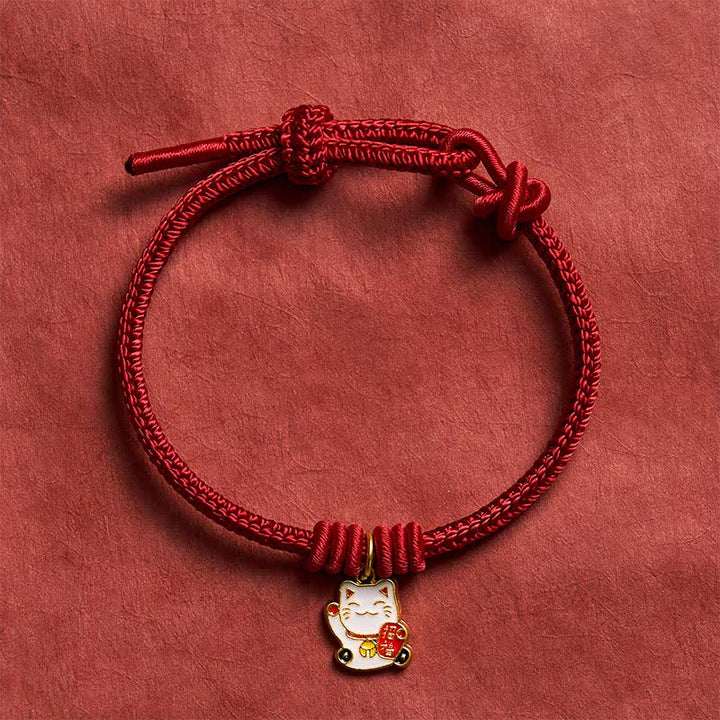 Buddha Stones Handgemaakte gevlochten rode Armband met gelukskat-symbool (Fu-figuur) - image 1