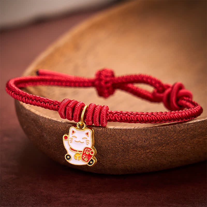 Buddha Stones Handgemaakte gevlochten rode Armband met gelukskat-symbool (Fu-figuur) - image 2