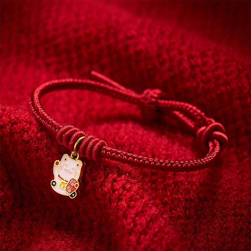 Buddha Stones Handgemaakte gevlochten rode Armband met gelukskat-symbool (Fu-figuur) - image 3