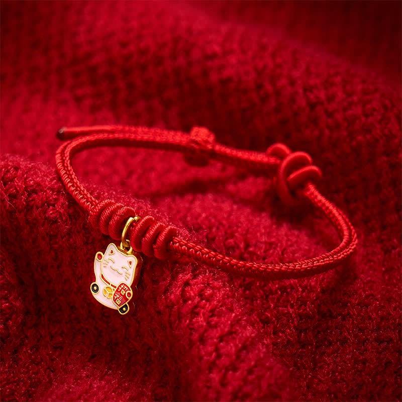 Buddha Stones Handgemaakte gevlochten rode Armband met gelukskat-symbool (Fu-figuur) - image 10