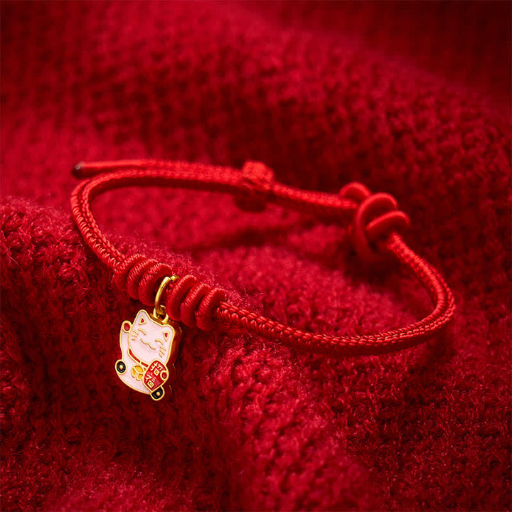 Buddha Stones Handgemaakte gevlochten rode Armband met gelukskat-symbool (Fu-figuur) - image 10
