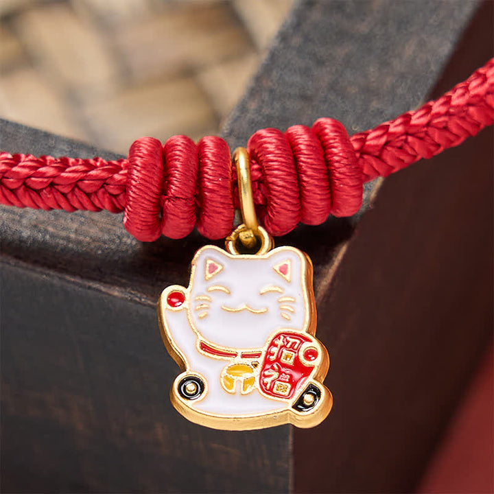Buddha Stones Handgemaakte gevlochten rode Armband met gelukskat-symbool (Fu-figuur) - image 12