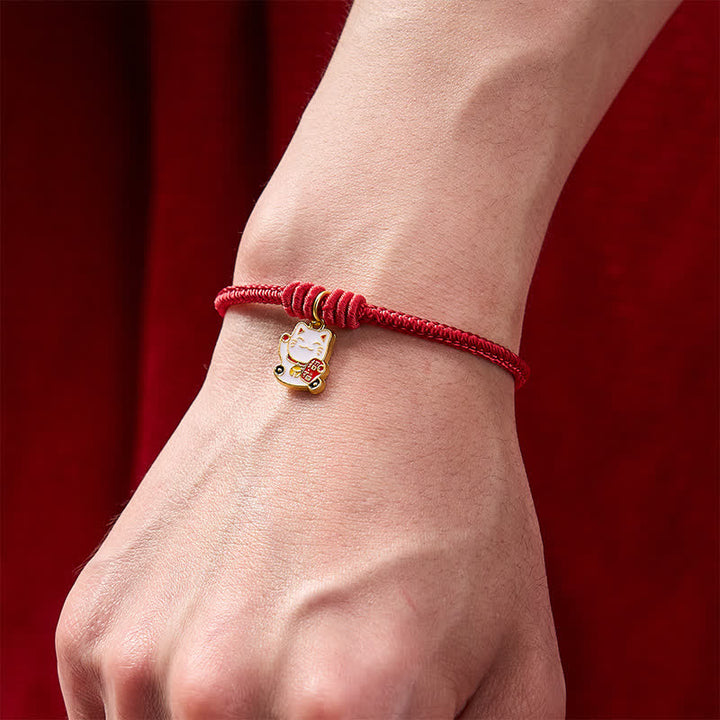 Buddha Stones Handgemaakte gevlochten rode Armband met gelukskat-symbool (Fu-figuur) - image 4