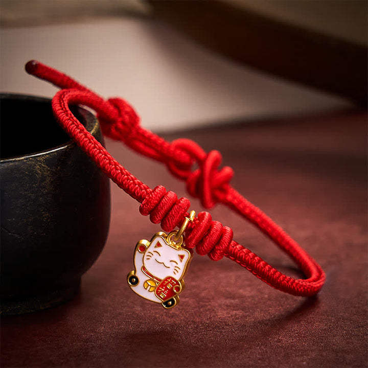 Buddha Stones Handgemaakte gevlochten rode Armband met gelukskat-symbool (Fu-figuur) - Rood - 5,91-7,48 inch (15-19 cm) - image 8