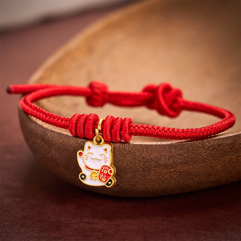 Buddha Stones Handgemaakte gevlochten rode Armband met gelukskat-symbool (Fu-figuur) - image 9