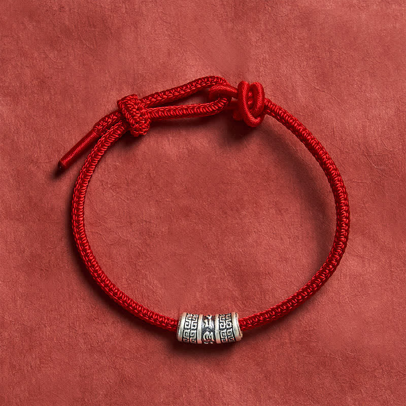 Buddha Stones Handgemaakte gevlochten rode armband met Om Mani Padme Hum Armband bescherming. - Rood - 5,91-7,48 inch (15-19 cm) - image 0