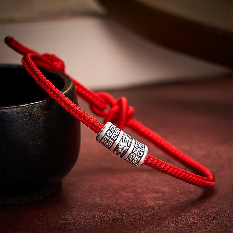 Buddha Stones Handgemaakte gevlochten rode armband met Om Mani Padme Hum Armband bescherming. - image 1