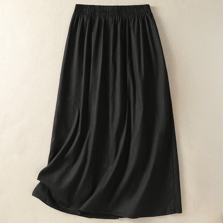 Buddha Stones Zomerse casual boho damesrok met knoopsluiting en Zakken , effen kleur. - image 12