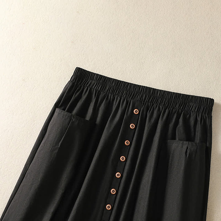Buddha Stones Zomerse casual boho damesrok met knoopsluiting en Zakken , effen kleur. - image 13