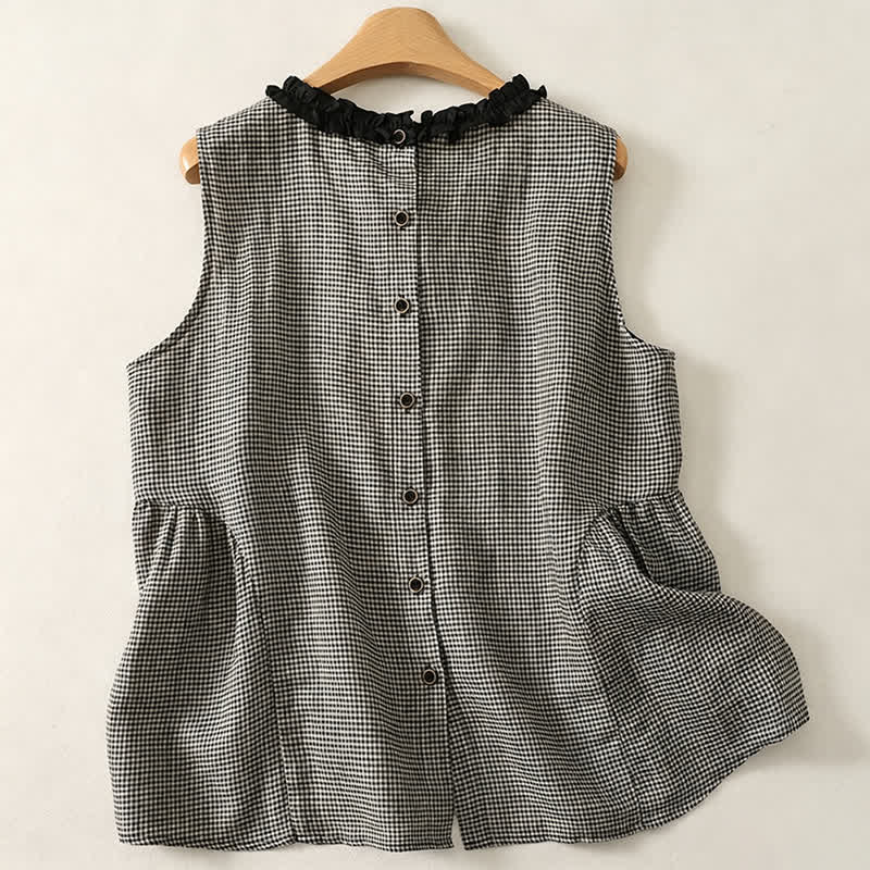 Buddha Stones Zomerse casual vintage geruite tanktop met knoopsluiting aan de achterkant, Mouwloos Overhemden voor dames - image 1