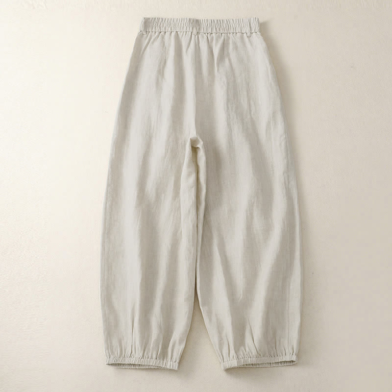 Buddha Stones Zomerse casual minimalistische capri broek met knoopsluiting, effen kleur, harembroek voor dames met zakken - image 1