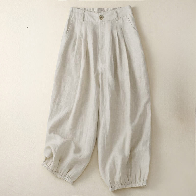 Buddha Stones Zomerse casual minimalistische capri broek met knoopsluiting, effen kleur, harembroek voor dames met zakken - Linnen - US8-10，UK/AU12-14，EU40-42 (2XL) - image 0