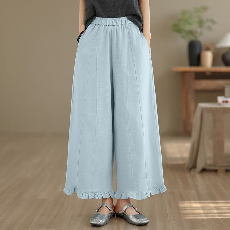 Buddha Stones Zomerse casual minimalistische effen Cropped broek voor dames met wijde pijpen en zakken - Poederblauw - US8-10，UK/AU12-14，EU40-42 (2XL) - image 0