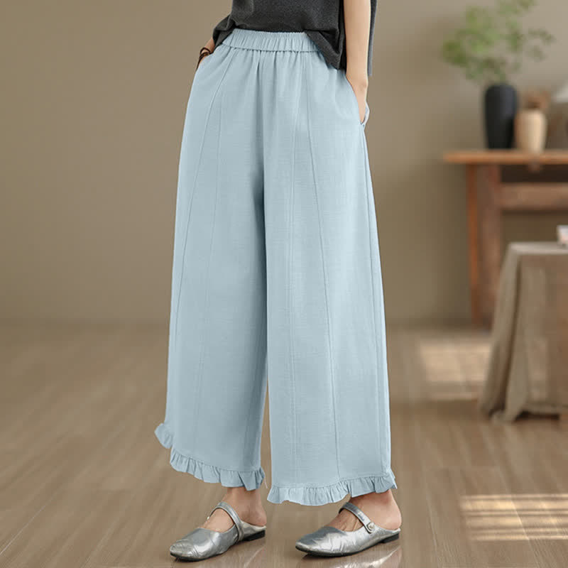 Buddha Stones Zomerse casual minimalistische effen Cropped broek voor dames met wijde pijpen en zakken - image 1