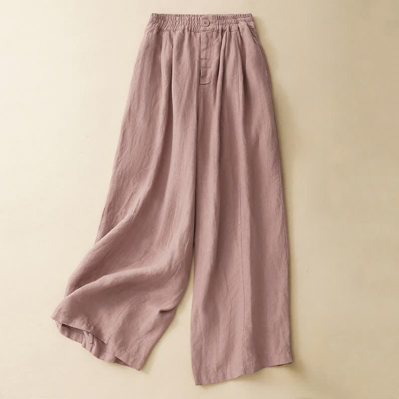 Buddha Stones Zomerse casual minimalistische broek met knoopsluiting, effen kleur, Enkellengte, wijde pijpen, damesbroek met zakken - Lichtroze - US8-10, UK/AU12-14, EU40-42 (2XL) - image 0