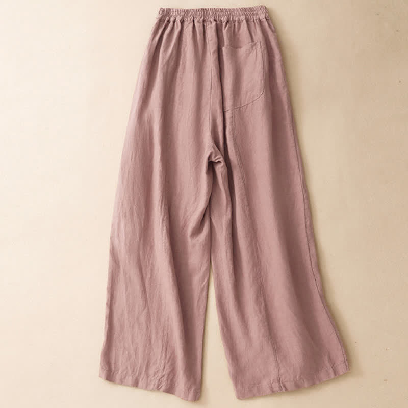 Buddha Stones Zomerse casual minimalistische broek met knoopsluiting, effen kleur, Enkellengte, wijde pijpen, damesbroek met zakken - image 1