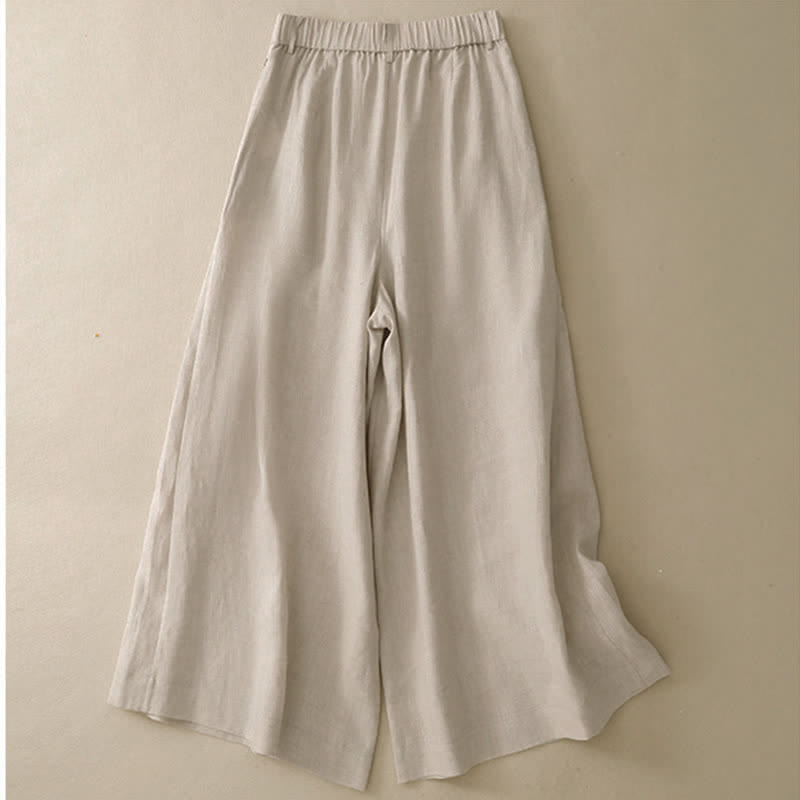 Buddha Stones Zomerse, casual, elegante, effen Enkellengte broek met knoopsluiting voor dames, wijde pijpen en zakken. - image 1