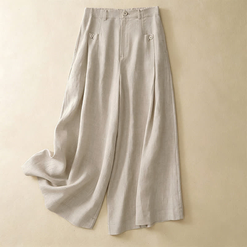 Buddha Stones Zomerse, casual, elegante, effen Enkellengte broek met knoopsluiting voor dames, wijde pijpen en zakken. - Beige - US8-10, UK/AU12-14, EU40-42 (2XL) - image 0