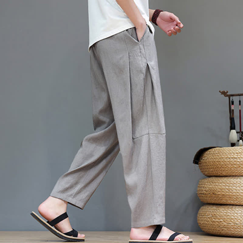 Buddha Stones Zomerse casual minimalistische broek met trekkoord, effen kleur, enkellengte , rechte pijpen, herenbroek met zak - Lichtgrijs - US/UK/AU46, EU56 (5XL) - image 0