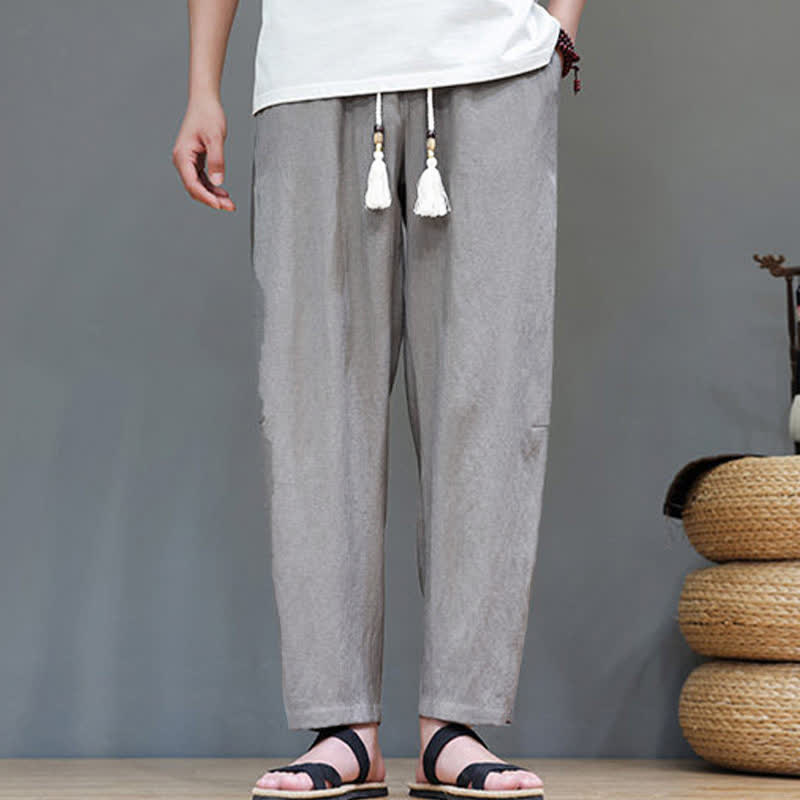 Buddha Stones Zomerse casual minimalistische broek met trekkoord, effen kleur, enkellengte , rechte pijpen, herenbroek met zak - image 1