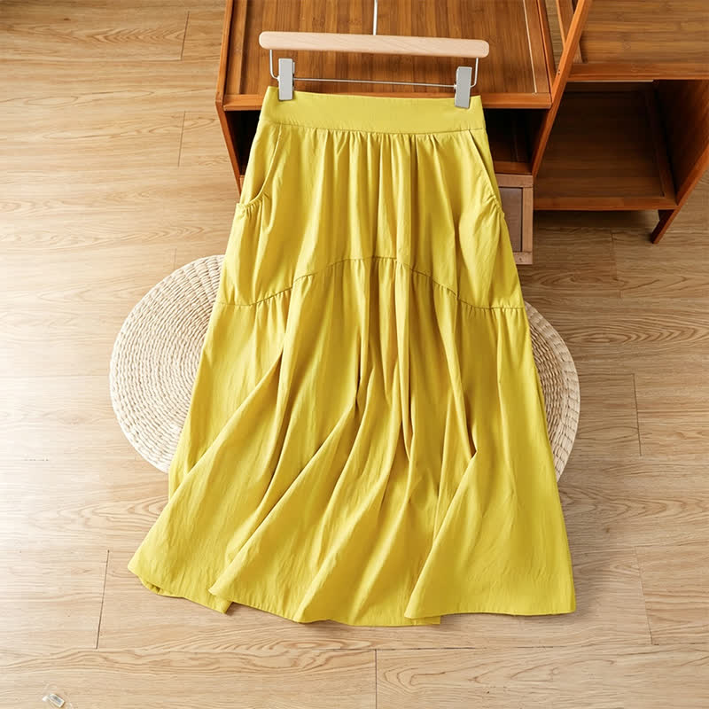 Buddha Stones Zomerse casual boho damesrok met effen lijnen en Zakken - image 1
