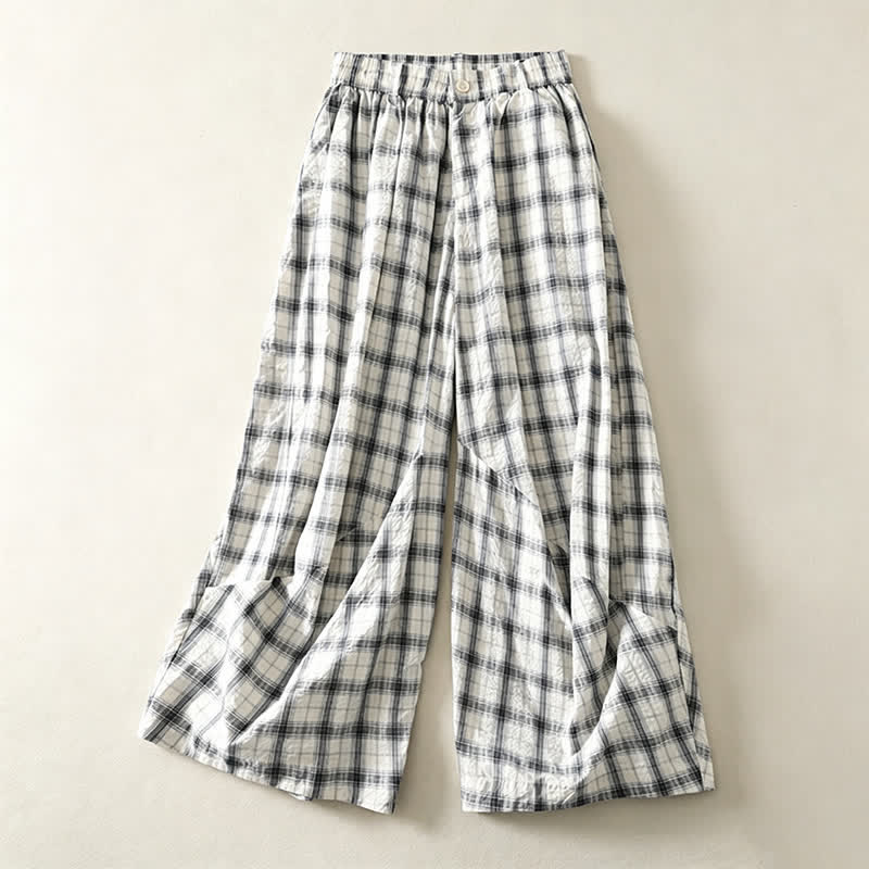 Buddha Stones Zomerse casual geruite Lang broek voor dames, taps toelopende broek met Zakken - Witte rook - US8-10, UK/AU12-14, EU40-42 (2XL) - image 0