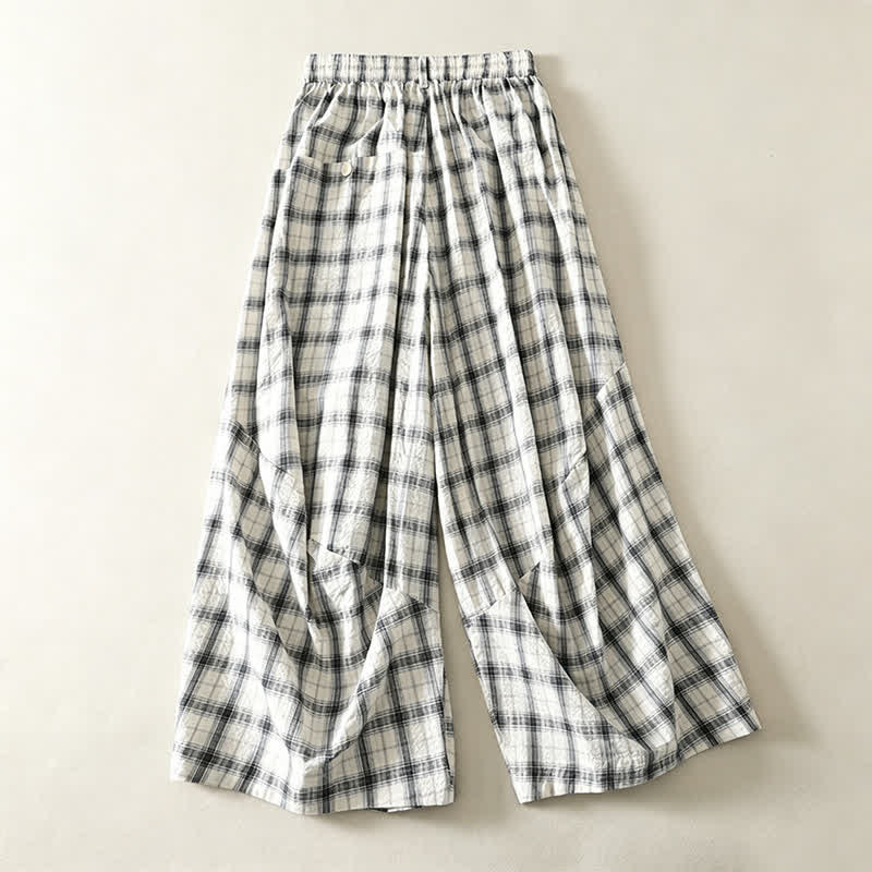 Buddha Stones Zomerse casual geruite Lang broek voor dames, taps toelopende broek met Zakken - image 1