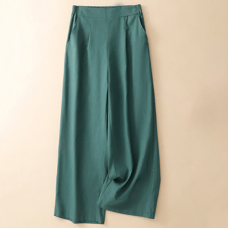 Buddha Stones Zomerse minimalistische elegante effen Cropped broek voor dames, rechte pijpen broek met Zakken - image 1