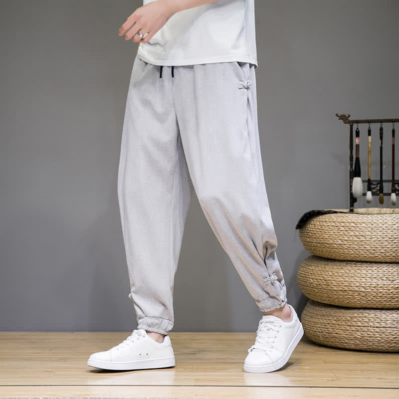 Buddha Stones Zomerse casual minimalistische capribroek met trekkoord, effen kleur, taps toelopende pijpen voor heren met zakken - Gainsboro - US/UK/AU46, EU56 (5XL) - image 0