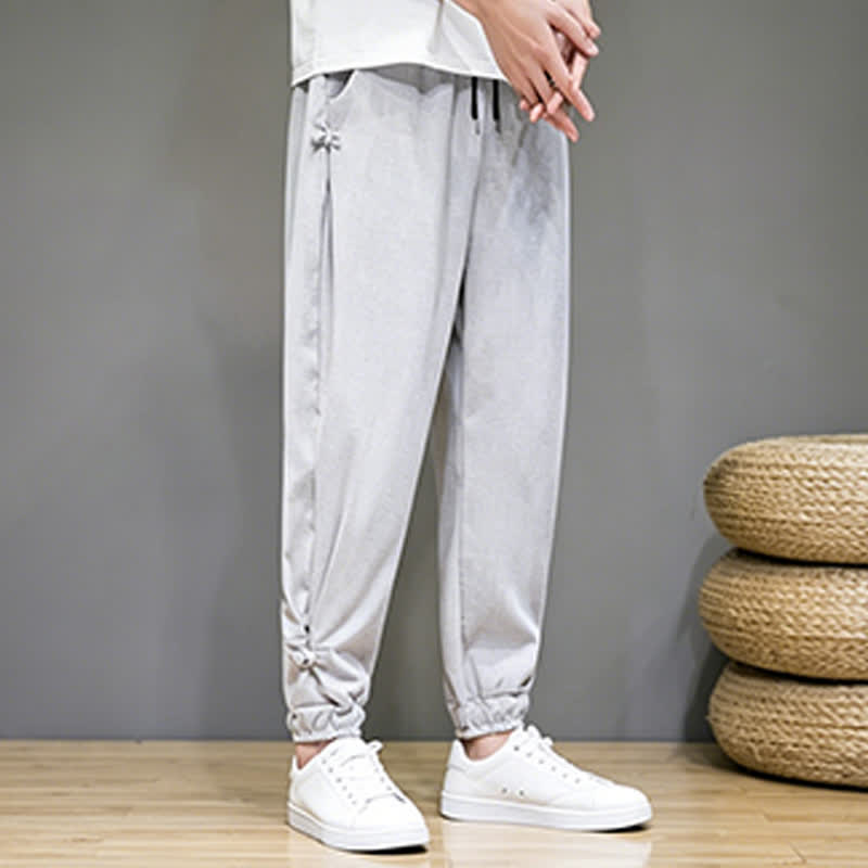 Buddha Stones Zomerse casual minimalistische capribroek met trekkoord, effen kleur, taps toelopende pijpen voor heren met zakken - image 1