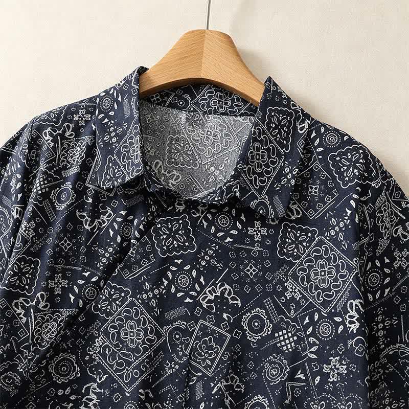 Buddha Stones Zomerse casual vintage jurk met knoopsluiting, geometrische print, Korte mouw, Knielengte en Zakken voor dames. - image 1