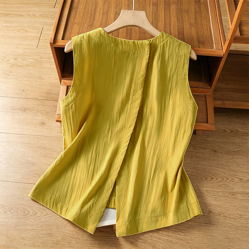 Buddha Stones Zomerse casual minimalistische effen tanktop met onregelmatig rugpand, Mouwloos Overhemden voor dames - image 1