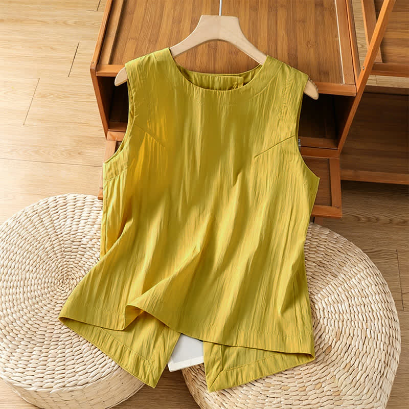 Buddha Stones Zomerse casual minimalistische effen tanktop met onregelmatig rugpand, Mouwloos Overhemden voor dames - Khaki - US8-10, UK/AU12-14, EU40-42 (2XL) - image 0