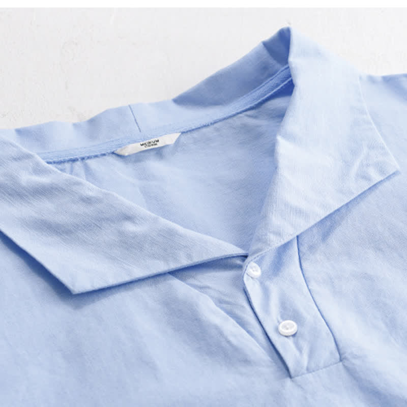 Buddha Stones Zomerse casual minimalistische button-up Overhemden met Reverskraag en Korte mouw - image 1