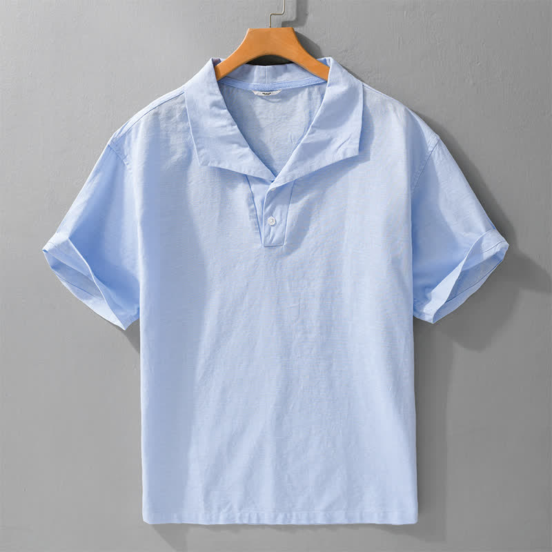 Buddha Stones Zomerse casual minimalistische button-up Overhemden met Reverskraag en Korte mouw - Licht Hemelsblauw - US/UK/AU42, EU52 (3XL) - image 0