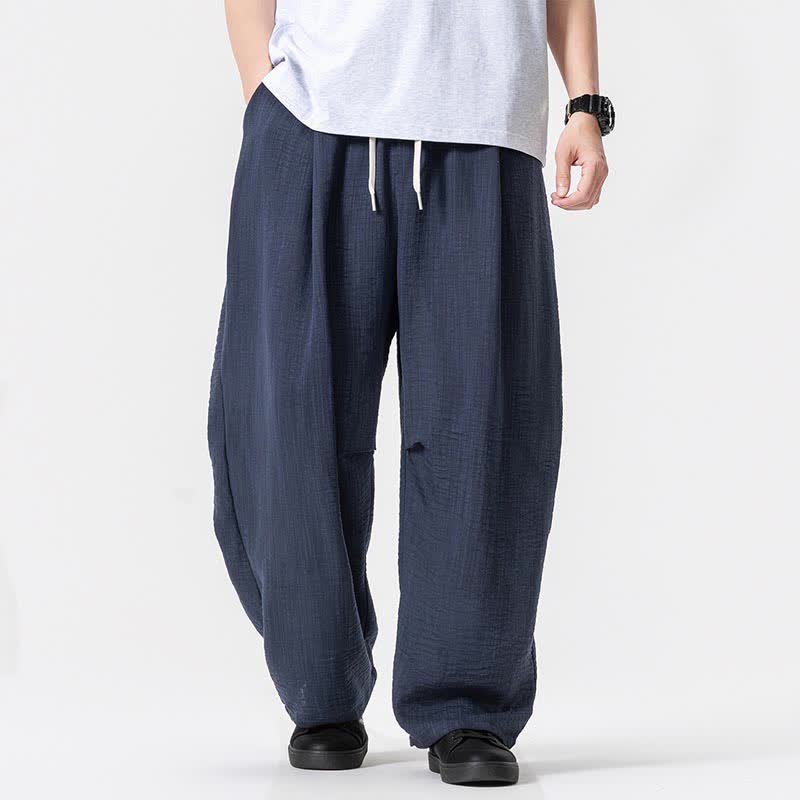 Buddha Stones Lente/Zomer Casual Minimalistische Lang Broek met Trekkoord en Zakken - Middernachtblauw - US/UK/AU46, EU56 (5XL) - image 0