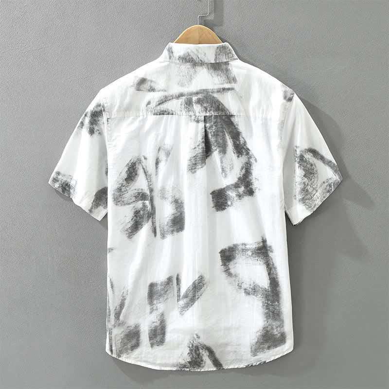 Buddha Stones Zomerse casual Overhemden met Korte mouw en abstract print, inclusief zakje. - image 1