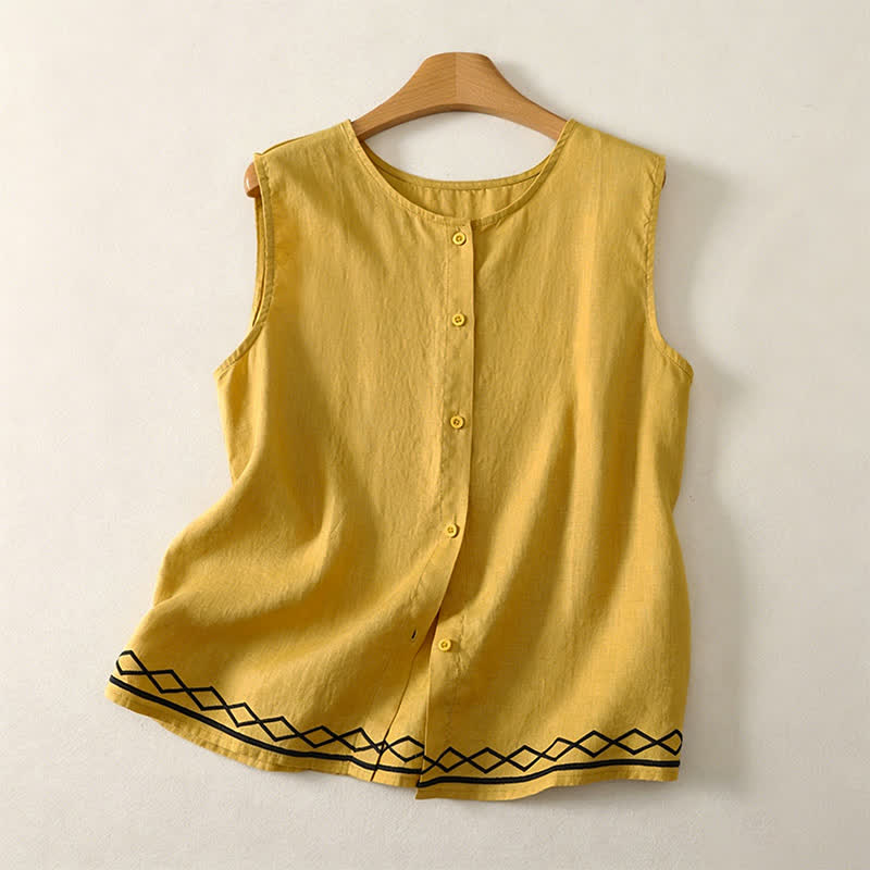 Buddha Stones Zomerse casual minimalistische Overhemden top met geometrische print en Mouwloos voor dames - Guldenroede - US12, UK/AU16, EU44 (2XL) - image 0